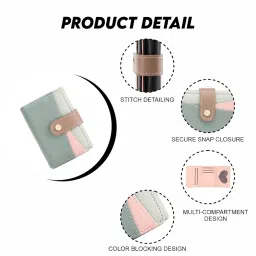 elios Women's Wallet Color-Blocking Design Vegan Leather Trifold Small Card Holder Compact Ladies Purse with Multiple Card Slots RFID Blocking | Snap Closure | Mini Purse for Women (Green) image 2