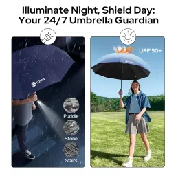 costar Automatic Umbrella with Light Design Foldable - 3 Fold UV Protection UPF50 Umbrella with Travel Cover for Women Men (Blue/One Single Set) image 2