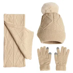 merishopp Winter Hat Scarf Gloves Adults Long Scarf for Running Outdoor Sports Holiday Beige|Clothing Shoes & Accessories|Womens Accessories|Hats image 1