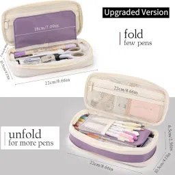 AACHEN Large Capacity Pencil Case Pouch, Cute Aesthetic Big Capacity Zipper Cases Pen Portable Office Stationery Makeup Bag, Desk Organizer for College (Purple) image 5