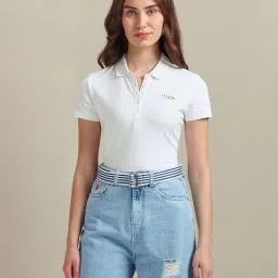 u.s. polo assn. Women's Rice Stitch Logo Polo Shirt (UWSS24PTS064_White_L) image 2