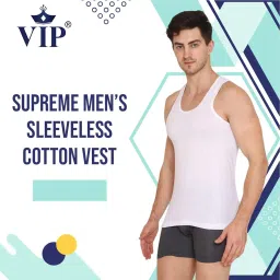 vip supreme Mens White Round Neck Sleeveless Cotton Vest Pack of 10 image 1