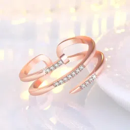 fashion frill Rings For Women AD Studded Rose Gold Plated Heart Design Adjustable Finger Ring For Women Girls Anniversary Gift For Wife Love Gifts Jewellery Combo Rings of 3 image 1