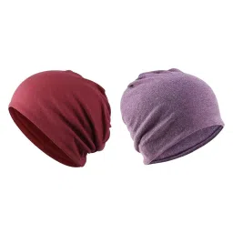 myaddiction 2 Pieces Cotton Slouchy Baggy Beanie Chemo Hat Slouchy Cap Purple+Red image 4