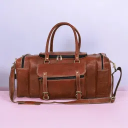 kirruu 24'' Inch Flap Leather Duffle Bag Handmade Rustic Overnight Weekend Bag for Men, Gym Sports Travel Tote Bag Luggage Carry On Flight Cabin Duffel Bag (24-INCH Large) image 4