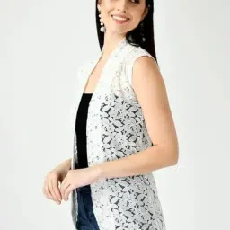 PARIMAH Women Sleeveless Short Length Style Cotton Blend Shrug for Women I Cotton/Nylon Blend Net Material Sleeveless Shrug image 2