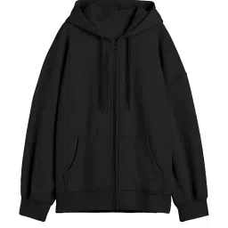 drobe Relaxed Fit Plain Cotton Blend Full Sleeves Hodded Zipper Jacket for Women image 3