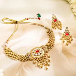 rubans 24K Gold Plated Stylish Handcrafted Stone-Studded with Beads Traditional Temple Set with Earrings for Women & Girls, Ideal for any Festive & Wedding Occasions image 3