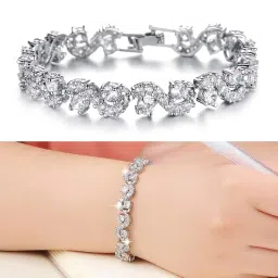 shining diva fashion White Silver Plated Cubic Zirconia Stylish AAA Crystal Charm Bracelet for Women (10950b) image 3