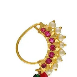 vail creations Small Size Traditional Maharashtrian Nose ring without piercing Pearl Gold Plated Nath Clip On Nose Ring For Women image 2