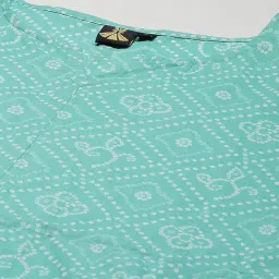 fabric fitoor Women's Cotton Blue & White Color Bandhej Print Waist tie ups Kimono Sleeves Kaftan Top image 4