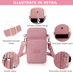 palay Small Crossbody Phone Bag for Women Mini Wallet Shoulder Crossbody Phone Bag with Earphone Cable Hole Wallet Clutch Bag for Women, Pink image 2