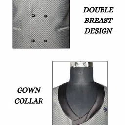 urban rebel wear Mens Formal Waistcoat in Grey Checkered Pattern | Double Breasted 6 Button Vest with Black Trim | Stylish and Sleeveless Coat for Business Office and Wedding (S) image 2