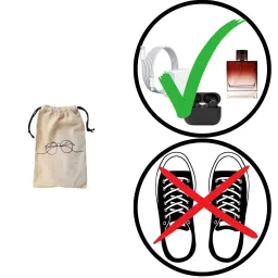 Reusable & Washable Pure Cotton Fabric Travel Pouches With Drawstring Closure|Handcrafted Doodle Collection|Ideal For Earphones, Makeup, Sunglasses, Socks And Toiletries|Pack Of 10 - Black image 4