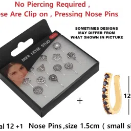 vama Fashions Oxidised Metal German Silver Nose Pin Ring Studs Body Piercing Jewellery Nosepin for Women image 3