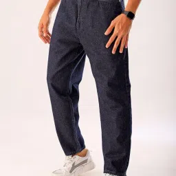 the indian garage co Men's Loose Mid Rise Tapered Solid Mid-Rise Jeans image 3