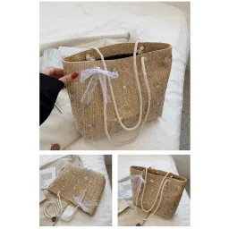 enakshi (label) Travel Straw Totes Bag Purse Straw Beach Bag for Summer Beach Vacation Party Khaki|Clothing, Shoes & Accessories | Womens Handbags & Bags image 4