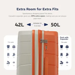 provogue Cascade Hard-Sided PP 55 Cm Cabin Luggage Suitcase | Expandeble Space with 8 Wheels Trolley Bags for Travel |Lightweight with Combination Lock|5 Year Warranty (Timberwolf Grey/Burnt Orange) image 2