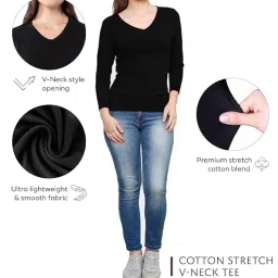 sundish Women's 3/4 Sleeves Regular Fit V-Neck Cotton T-Shirt image 5