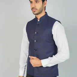 wintage Men's Poly Viscose Blue Nehru Jacket image 1