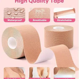 hitwa Boob Tape Kit - Instant Boob Tape with 10 Nipple Pasties Breathable Adhesive Sticky Bra Tape for Fashion Clothes &1 Pair Reusable Nipple Cover for Women Multicolour image 2