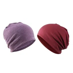 myaddiction 2 Pieces Cotton Slouchy Baggy Beanie Chemo Hat Slouchy Cap Purple+Red image 3