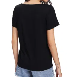 fabricorn Plain Stylish Mustard Yellow Cross V-Neck Cotton Tshirt for Women image 2