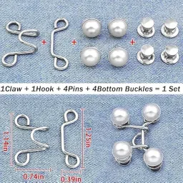 GKN 2 Set Adjustable Waist Buckle for Loose Jeans Pants, Pearl Detachable Instant Jeans Button Pins Waist Tightener Set, Make The Waist Fit for Skirt Pants Robe, No Sewing Required (Pack of 2) image 1