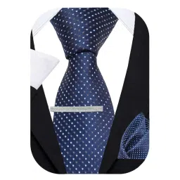 axlon Navy Dotted Tie For Men – Formal Ties Set With Pocket Square & Tie Pin Clip For Mens, Silk Neckties Gift Sets For Men’s (AXNW33) image 3
