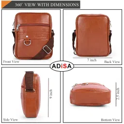 adisa Faux Leather Unisex Sling Cross Body Travel Office Messenger Bag (MS9011-TAN) image 1