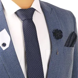 neuroclub Solid Micro Self Silk Necktie Gift Set With Pocket Square Cufflinks & Brooch Pin Formal Tie With Box (Blue White Dot) image 2