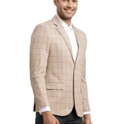 turtle Men Cotton Linen Checkered Beige Blazer image 3
