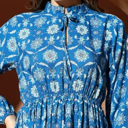 kzully | Dress for Women | Boho Floral Maxi | Long Sleeve High Neck | Anarkali Style A-Line | Casual & Ethnic Wear image 2