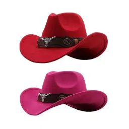 myaddiction 2pcs Cowgirl Hat Breathable Casual Cowboy Hat for Women Men Pink Red image 1