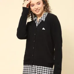 monte carlo Womens Solid V Neck Full Sleeve Cardigan (1240728VN) image 1