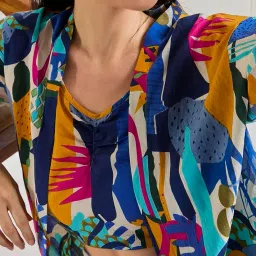 winered Women Multicolour Printed Long Kimono With Shorts 3 pcs Set image 5