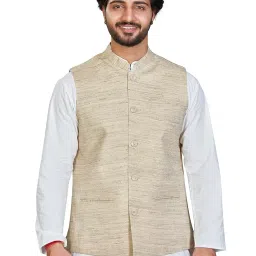 authentics Classic Handcrafted Khaadi-Rich Textured Nehru Jacket, Regular Fit | Casual Ethnic Wear | Perfect For Any Occasion | Premium Satin Lining | 120 Gsm Fusing On Front & Back image 1