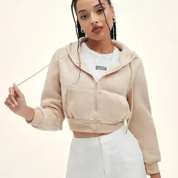 sxv style Basic Solid Cropped Zipper Hoodie for Women image 4