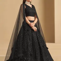 zeel clothing Women's Sequins Thread Embroidered Georgette Lehenga Choli With Dupatta (5124-Black-Women-Lehenga-Choli-New; Free size) (Black) image 2