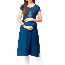 cee 18 Cotton Rayon A-Line Flared Maternity Feeding Kurti for Women with Zippers | Maxi Gown Dress for Women | Breastfeeding Dress for Mothers | Feeding Kurti for Women | Maternity Wear for Women image 1