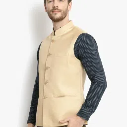vastraa fusion Men Cotton-Blended Export-Quality Indian Traditional Nehru Jacket/Modi Ethnic Waistcoat (Light Sky Blue) image 1