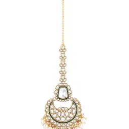 zaveri pearls Green Meenakari Kundan Bridal Choker Dazzling Necklace Earring Maangtikka Set For Women-ZPFK17760 image 5