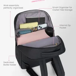 genie Audrey Formal Backpack For Girls |17 Inch-27 Litres With Two Compartments with Laptop, Multiple Pockets And Trolley Sleeve |Best For Laptop, Makeup, Cables & College/Work Must-Haves image 4