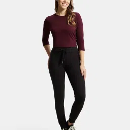 jockey 1323 Women's Super Combed Cotton Elastane French Terry Slim Fit Joggers with Zipper Pockets image 3