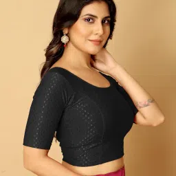 amazon brand - anarva Round Neck Dobby Cotton Lycra Stretchable Elbow Half Sleeve Readymade Saree Blouse for Women Stylish image 5