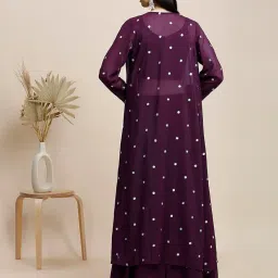 madhuram textiles womens' Star Georgette Skirt And Choli With Long Shrug With Embroidery Work Set(M-2501 Maroon) image 1