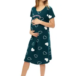 lotik Women's Cotton Heart Printed Maternity Night Suit set image 2