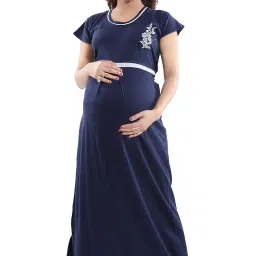 fabme Women's Hosiery, Nursing, Feeding, Maternity Long Nighty - Zip Opening at Bust - Before and After Baby Multipurpose Nighty image 1