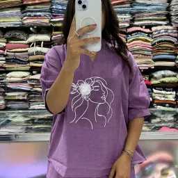 Stylish Co-ord Set with Artistic Face Print – Relaxed Fit Cotton Loungewear for Women image 3