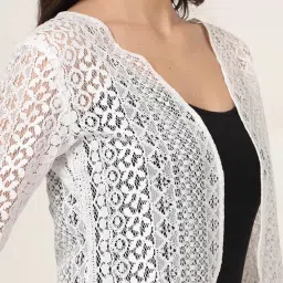 style quotient Women White Solid Lace Shrug image 1